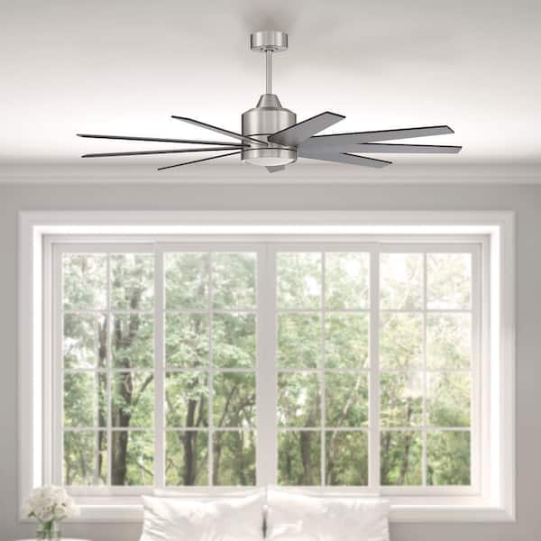 60 in. Brushed Polished Nickel; Brushed Nickel/Flat Black Blade Angled Mount Propeller Ceiling Fan w/ LED Light Included