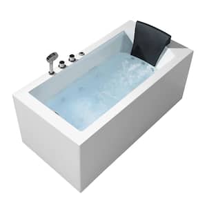 59 in. Acrylic Left Drain Rectangular Alcove Whirlpool Bathtub in White