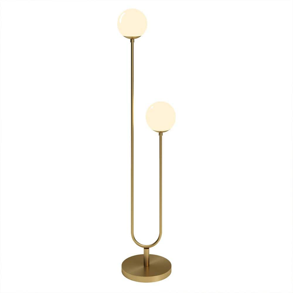 Meyer&Cross Dufrene 2-Light Brass/White Milk Floor Lamp with Glass