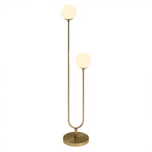 Dufrene 2-Light Brass/White Milk Floor Lamp with Glass Shades
