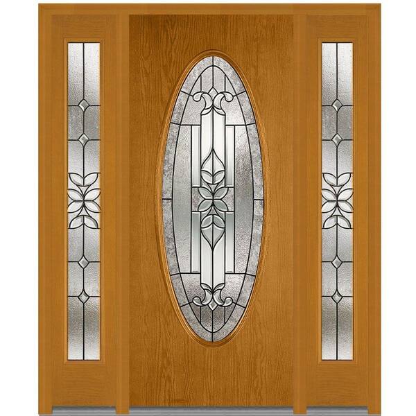 MMI Door 60 in. x 80 in. Cadence Left-Hand Inswing Oval Lite Decorative Stained Fiberglass Oak Prehung Front Door with Sidelites