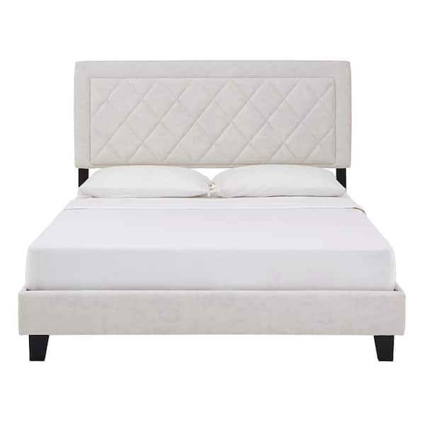 HomeSullivan Cream Velvet Fabric Full Platform Bed