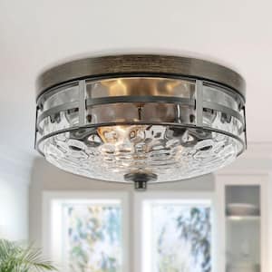 Modern Farmhouse Ceiling Light Maya 3-Light Black Kitchen Flush Mount Ceiling Light with Water Rappiled Glass Shade