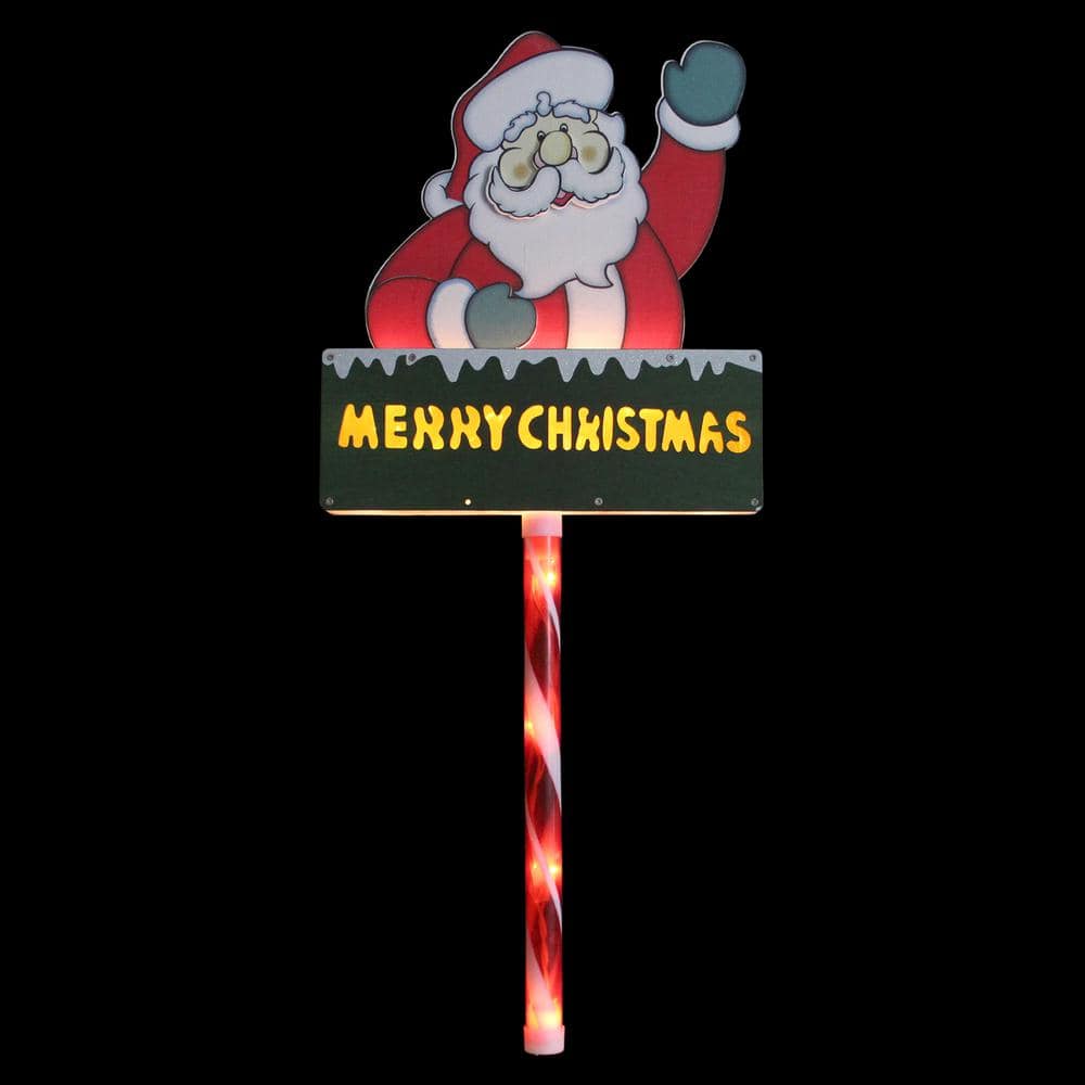 28" Lighted Santa Claus Merry Christmas Lawn Stake with Clear Lights