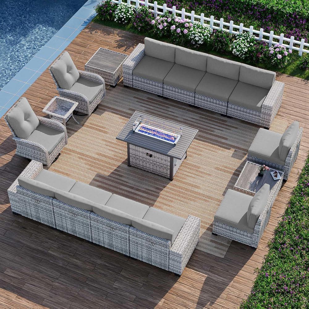 16-Piece Wicker Patio Conversation Set with Fire Pit Table and Top Table. Swivel Rocking Chairs with Gray Cushions price history on PriceWatchPro