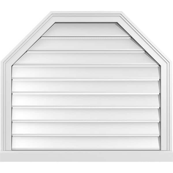Ekena Millwork 32" x 28" Octagonal Top Surface Mount PVC Gable Vent: Functional with Brickmould Sill Frame