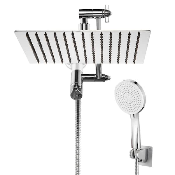 Rain Shower Head Combo 5-Spray 10 in. Wall Mount Dual Shower Heads and Handheld Shower Head with 2.5 GPM in Chrome