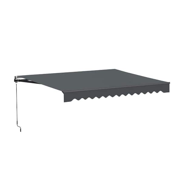 12 ft. Caribbean UV Polyester Manual Retractable Aluminum Awning Pergola 10 ft. Projection in Gray Black Frame