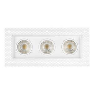 4 in. 3 Head Trimless LED Slim Square Recessed Anti-Glare Gimbal Downlight, White, Canless IC Rated, 3000 Lumens, 5 CCT
