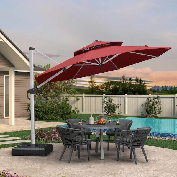 PURPLE LEAF 11 ft. Octagon High-Quality Aluminum Cantilever Polyester Outdoor Patio Umbrella with Base, Terra