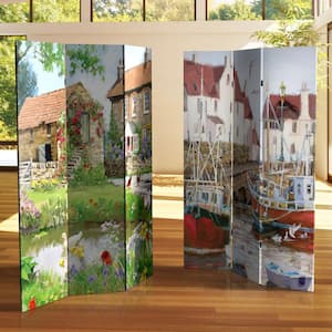 6 ft. Country Village Printed 3-Panel Room Divider