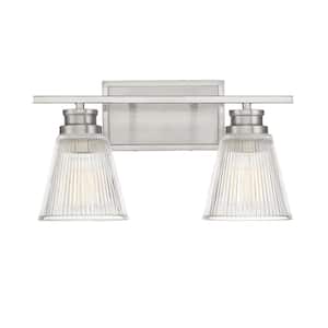 16 in. W x 8.75 in. H 2-Light Brushed Nickel Bathroom Vanity Light with Clear Glass Shades