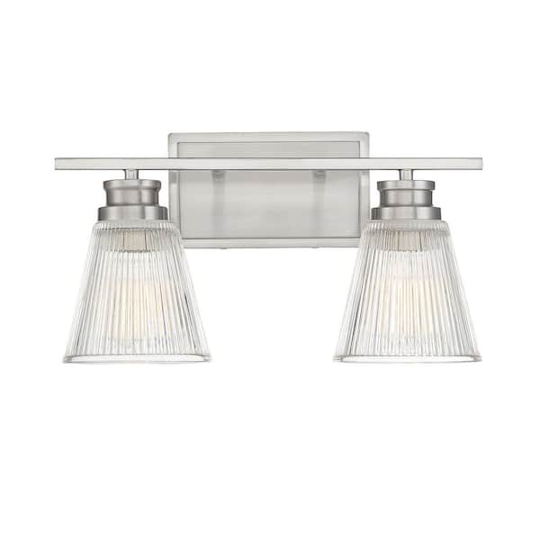 Savoy House 16 in. W x 8.75 in. H 2-Light Brushed Nickel Bathroom Vanity Light with Clear Glass Shades