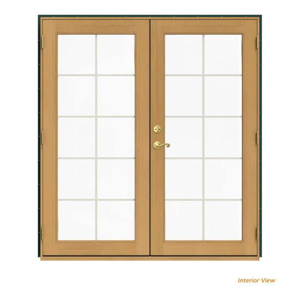 JELD-WEN 72 in. x 80 in. W-2500 Green Clad Wood Left-Hand 10 Lite French Patio Door w/Stained Interior