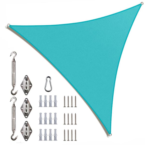 COLOURTREE 8 ft. x 8 ft. x 8 ft. 190 GSM Turquoise Equilateral Triangle Sun Shade Sail with Triangle Kit