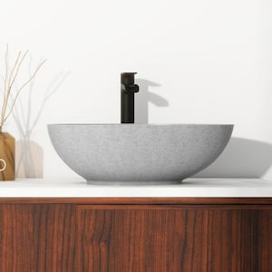 Concrete Egg-Shaped Bathroom Sink Vessel Sink Art Basin in Mottled Bluish Grey with the Same Color Drainer