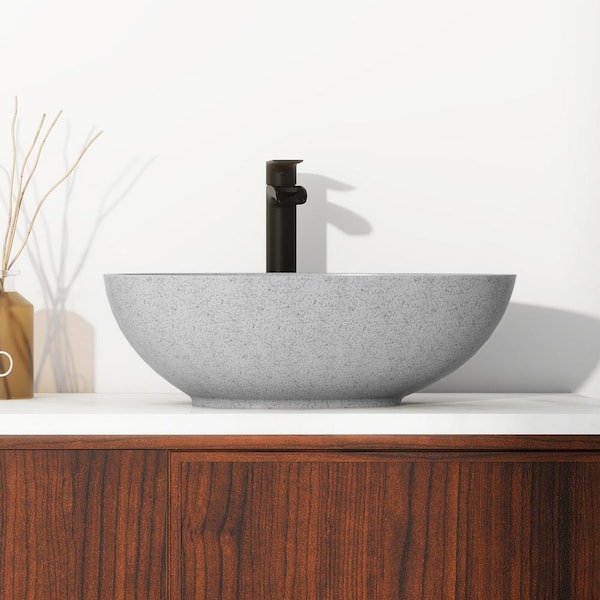 CASAINC Concrete Egg-Shaped Bathroom Sink Vessel Sink Art Basin in Mottled Bluish Grey with the Same Color Drainer