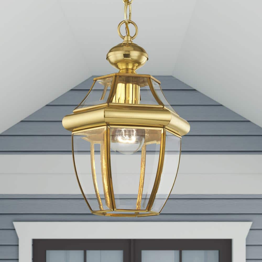 Monterey Polished Brass Outdoor Pendant Lantern with Clear Glass