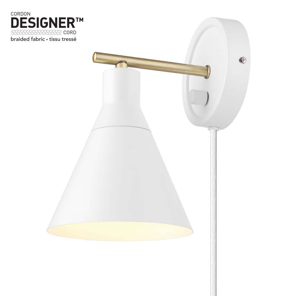 Matte White Brass Accent Dimmable Wall Sconce
