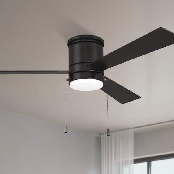 McCoy 52 in. Flat Black Finish w/ Flat Black Blades Flush Mount Standard Ceiling Fan w/ Integrated LED Light Included