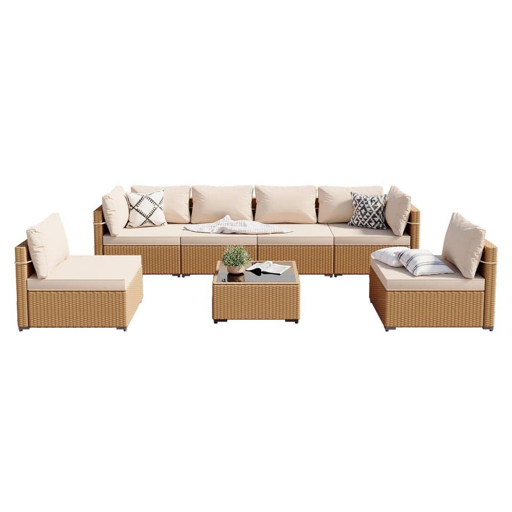 7-Piece Yellow Wicker Patio Conversation Set with Beige Cushions price history on PriceWatchPro