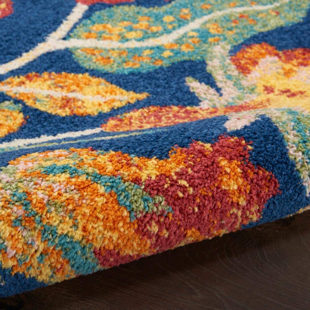 Navy Multicolor Floral 5' x 7' Synthetic Area Rug