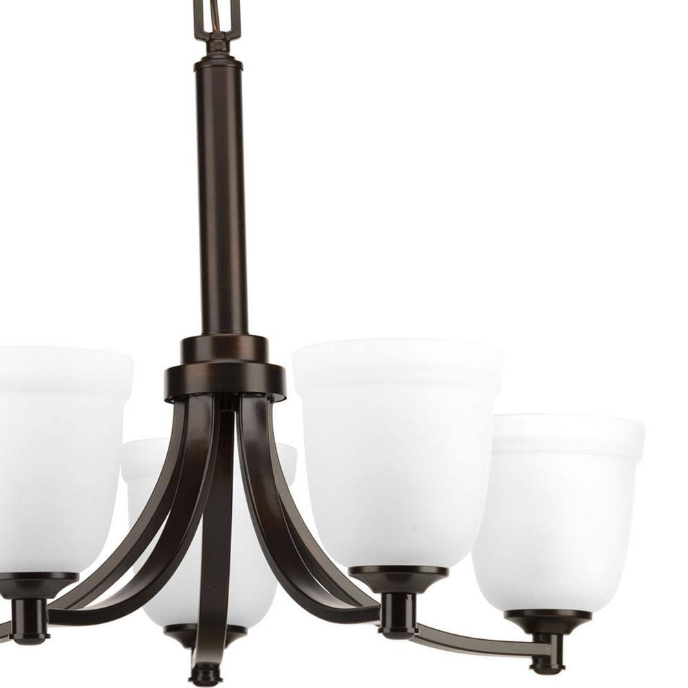 Antique Bronze Five-Light Chandelier with Etched Glass Shades