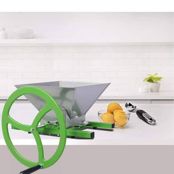 Amucolo 7L Manual Juicer Grinder, Portable Fruit Crusher with Wheel Stainless Steel Fruit Scratter Pulper, Green
