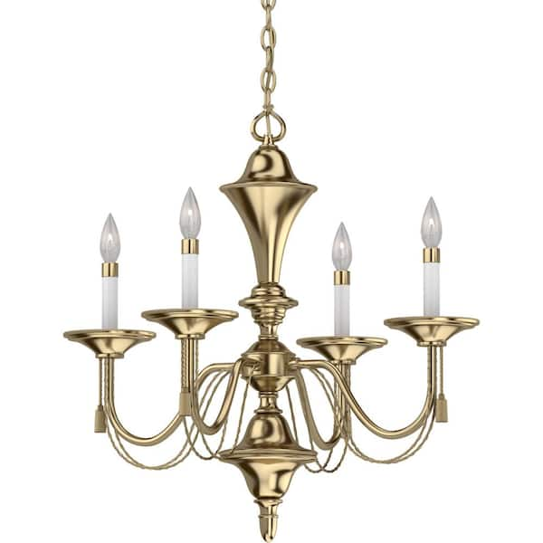 Volume Lighting 4-Lights Polished Solid Brass Chandelier