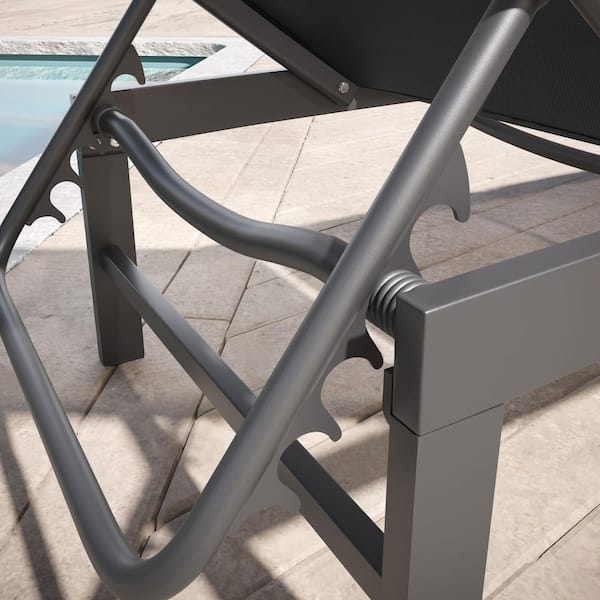 3-Piece Aluminum Adjustable Patio Outdoor Chaise Lounge in Black with Square Side Table