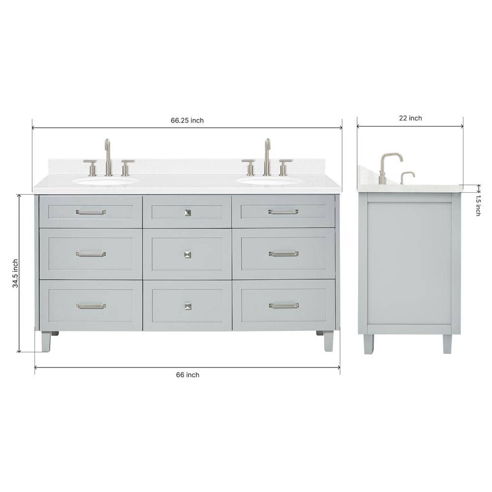 Gray Wood Double Sink Freestanding Vanity with Quartz Top