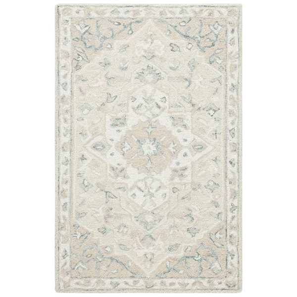 SAFAVIEH Micro-Loop Beige/Ivory Doormat 3 ft. x 4 ft. Border Area Rug