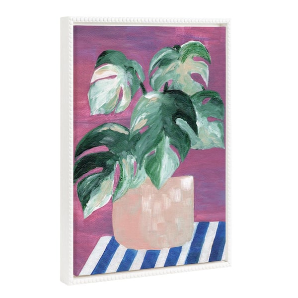 Kate and Laurel Soft Monstera House Plant Framed Canvas Wall Art 1-Piece White Framed Canvas Art Print, 18 in. x 24 in.