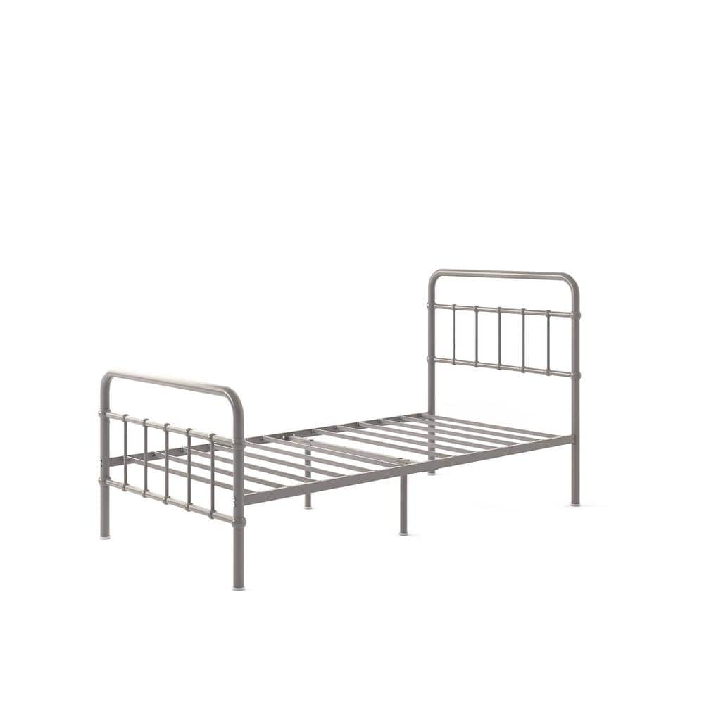 Florence Gray Metal Twin Platform Bed Frame with Spindle Headboard