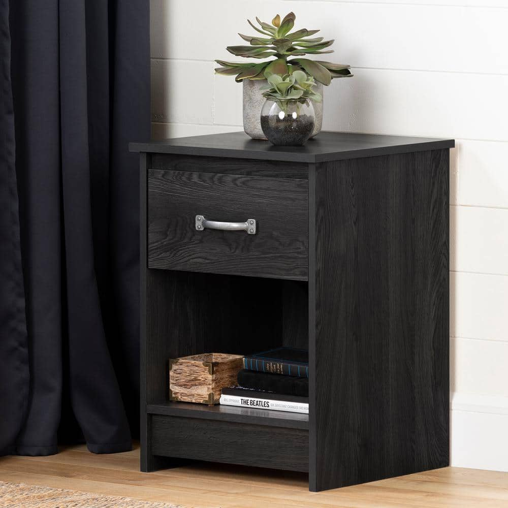 Tassio 1-Drawer Gray Oak Nightstand (17.75 in. W x 25 in. H) -  South Shore, 12985