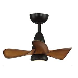 28 in. Indoor Black and Brown Smart Ceiling Fan with Light and Remote, Integrated LED Dimmable Lighting Fan Light