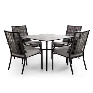 Sintra 5-Piece Metal Square Outdoor Dining Set And Arm Chairs with Gray Cushions