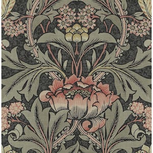Charcoal and Rosewood Acanthus Floral Prepasted Wallpaper Roll 56 sq. ft.