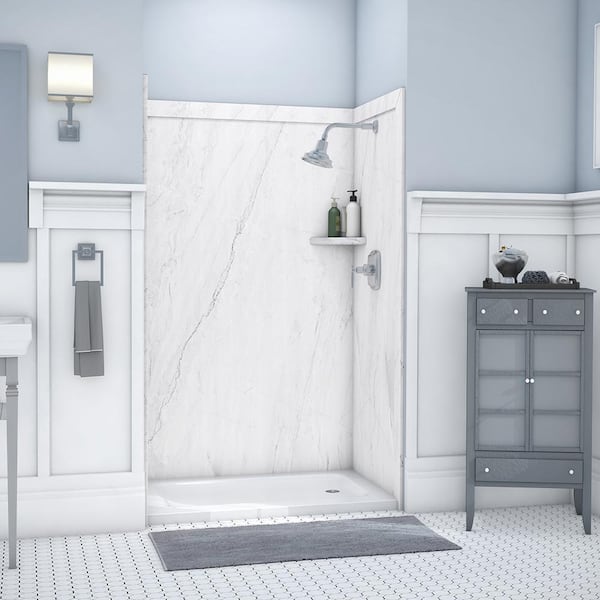 FlexStone Elegance 36 in. x 48 in. x 80 in. 9-Piece Easy up Adhesive Alcove Shower Wall Surround in Oyster