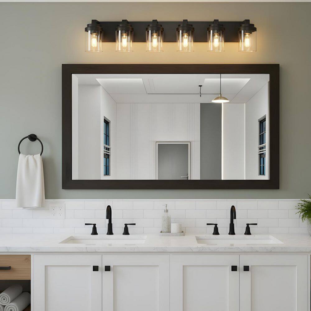 37.5 in. 6-Light Black Bathroom Vanity Light with Clear Glass Shades price history on PriceWatchPro