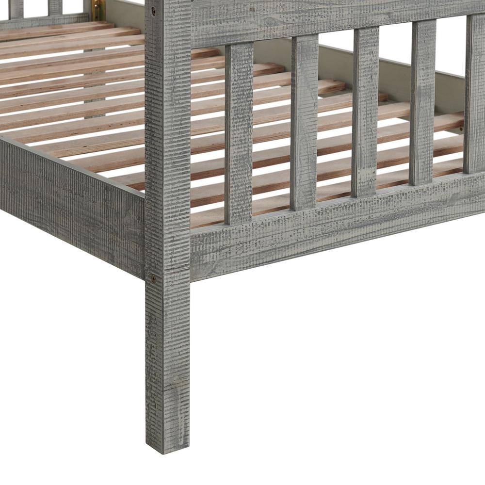 Windsor Driftwood Gray Twin Pine Wood Bed with Slats and Headboard