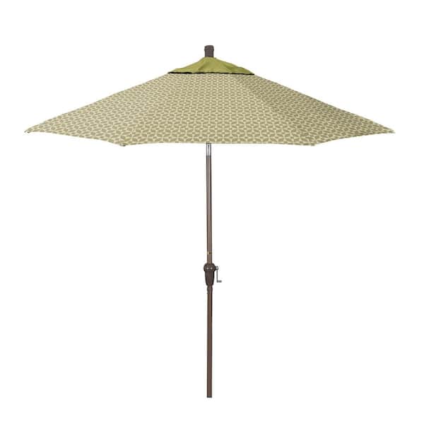 California Umbrella 9 ft. Champagne Aluminum Market Patio Umbrella with Crank Lift and Autotilt in Marquee Fern Pacifica Premium