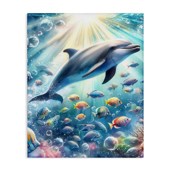 Stupell Industries Dolphin Among Sea Life by LSR Design Studio Unframed Coastal Graphic Art Print 48 in. x 36 in.