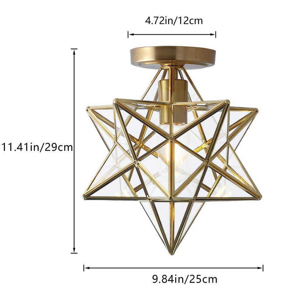 Brass Moravian Star Flush Mount Ceiling Light with Clear Glass