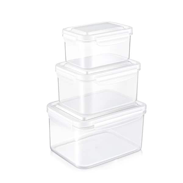 Stackable Plastic Food Storage Container with Lids (3 Pack), Clear Airtight Pantry Canister for Kitchen Organization