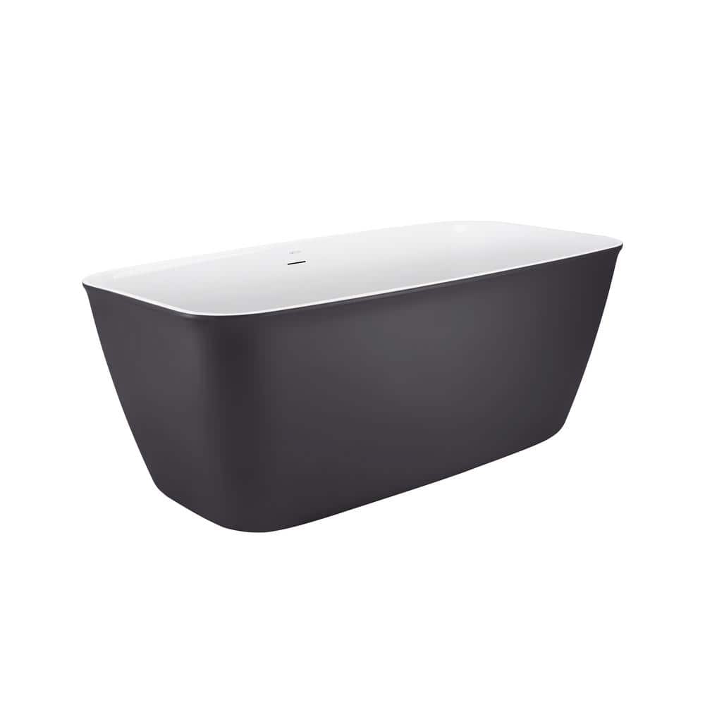 Contemporary 58.50 in. x 28.47 in. Soaking Bathtub with Center Drain in Gra