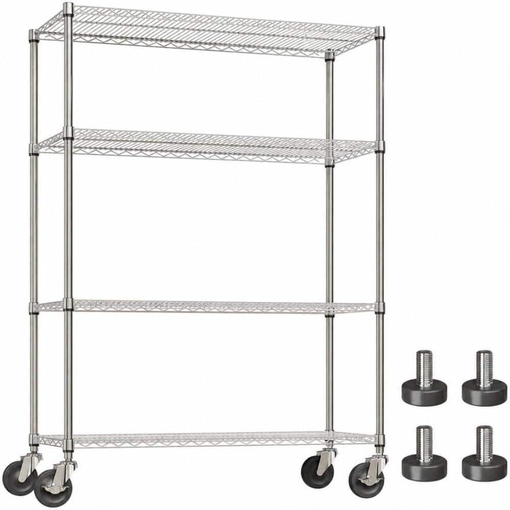 "47""Lx17.7""Wx71""H 4-Tier Wire Shelving Storage Shelves Heavy Duty Metal Rack, Chrome Rolling Unit with 4"" Casters" price history on PriceWatchPro