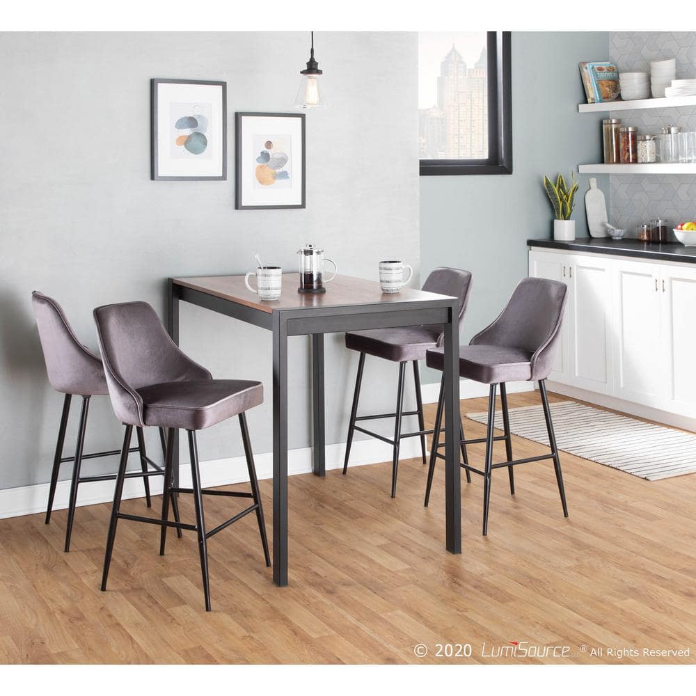 Silver Velvet and Chrome Metal Contemporary Counter Stools, Set of 2