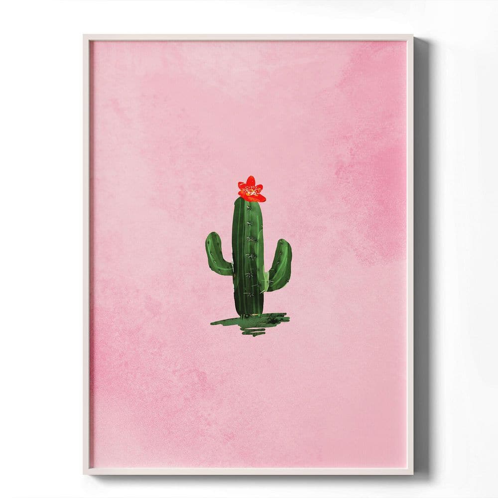 MY CUP OF HUE 1-Piece Framed Pink Cactus Canvas Wall Art Green