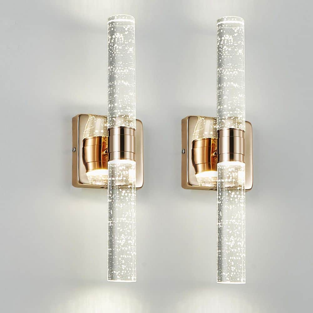 2-Light Gold Wall Sconce for Bathroom, Bedroom, Indoor Wall Lighting Fixtur